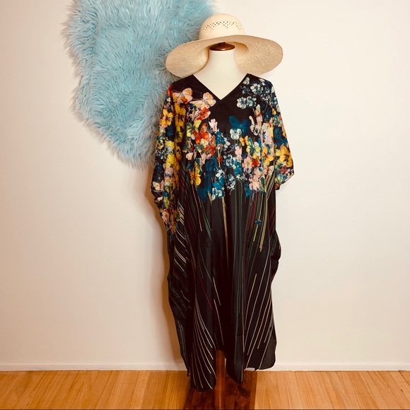 SOLD Vtg 70 RARE Butterfly Caftan Maxi Dress S M L - Picture 2 of 7